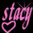 Pixelated pink neon-style text "stay" with a heart symbol below on black background, static single-frame icon.