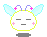 Pixelated character with white face, light blue wings, purple antennae with pink tips, and pink cheek marks in nine positions showing varied eye and mouth expressions