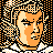 Pixelated 48x48 static icon featuring a stylized orange-toned face with black outlines against a checkered background of black, white, and orange pixels.