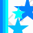 Blue and cyan star shapes arranged in vertical with alternating light blue stripes on a white background