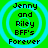 Green background with cyan concentric circles and black pixelated text reading "Jenny and Riley BFF's Forever" in four identical quadrants.