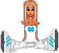 Pixelated character with long brown hair wearing white dress with blue butterfly, standing on white platform with blue stripes and 'NICE - JUJU' text, mouth changes from closed to blue bubblegum.