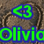 Green and blue pixelated text and arrow on a brown pixelated background, with 'olivia' partially visible below a left-pointing arrow and number 3.