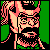 Pixelated static icon of a character with pink hair and black clothing against green background, likely from a historical game or animation series.