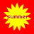 Four identical yellow starburst shapes on a red background, each containing the word 'summer' in pink pixelated text.