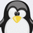Pixelated penguin with black and white body, yellow beak, and heart-shaped eyes on a light gray background.
