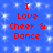 Blue background with white sparkles and red text reading "I Love Cheer & Dance" in two identical vertical