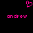Pixelated pink heart symbol above two instances of the name 'andrew' in lowercase, all on a black background.