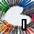 A four- of pixelated images with text overlays: top-left shows a circular white shape with colorful pixelated borders, top-right displays "Love" over abstract lines, bottom-left features two hearts and "Him" on black, bottom-right shows a grayscale portrait with hand gesture