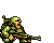 Pixelated soldier in green uniform holding rifle, shown across multiple poses with weapon and stance variations.