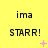 Yellow background with repeated 'ima' text above 'STARR!' in bold black letters, each containing three identical units