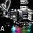 Black-and-white pixelated image of a figure with outstretched arms and legs, partially obscured by colorful blurred shapes at the bottom.