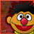 identical cartoon character faces with orange skin, red noses, and black hair, each with a red mouth and white eyes, set against a red striped background with vertical text