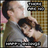 Six- of stills from a film or TV show with overlaid text reading "THERE ARE NO HAPPY ENDINGS BECAUSE NOTHING ENDS"