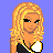 Pixel art contact sheet showing three frames of a cheerleader-themed animated icon with yellow text on blue background.