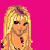 Pixelated cartoon-style buddy icon featuring a blonde woman in pink dress and striped top with text "I Love Rifles" on white background against bright pink backdrop.