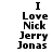 three and two displays text "I Love Nick Jerry Jonas" with pink highlight changes across positions