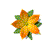 Six-frame animated contact sheet of a flower icon with green leaves and orange-yellow petals transitioning through stages of bloom on white background