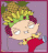 Pixelated cartoon character with spiky yellow-green hair and red ears, wearing a red outfit, in four sequential poses showing leg movement against purple background.