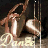 Animated sequence of metallic brown bells with ribbons and 'DanBe' text on a dark background, showing subtle movement in the ribbons and text glow.