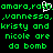 Green pixelated text on black background repeats names and 'do bomb' with a white pixelated 'P' symbol above the text.