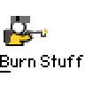Animated contact sheet showing 12 sequential frames of a pixel art character firing a flamethrower with changing flame shapes and intensity.