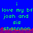 Blue background with green pixelated text repeating 'i love my bf josh and sis shannon' across three , red horizontal line at bottom of each