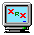 identical pixel-art computer monitors displaying a blue screen with red X symbols and green R letters, each monitor has a small blue rectangle at the bottom