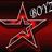A pixelated red star with a white outline and a small white dot at the bottom left, set against a dark red gradient background with partial white text on the right.