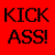 Four colored squares each display "KICK ASS!" text in black pixelated font with no visible animation changes.