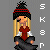 A 3x2 contact sheet of six pixel art buddy icons featuring stylized female characters with distinct fashion styles and text labels, each in a solid-colored background square.