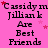 Pink background with repeated text 'Cassidy m Jillian k Are Best Friends' in black font, scattered red and pink stars, and a gray rectangle in bottom-right corner.