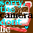 Pixelated cartoon cat face with red ears and white muzzle, overlaid text reading 'sorry the camera don't lie', four heart symbols in cyan, green, pink, white.