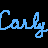A contact sheet of six animated frames showing the name "Carly" in various pixelated fonts and colors against a black background.