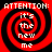 Four identical red and black spiral patterns with white text reading 'ATTENTION: it's the new me' arranged in a