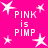 A static image with a bright pink background featuring white pixelated stars and repeated text "PINK is PIMP" in blocky font.