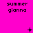 Pixelated text 'summer gianna' on bright pink background with animated symbols appearing and disappearing in positions