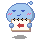 A 4-frame pixel art animation of a blue cartoon character holding a notepad with a red arrow, showing subtle facial expression changes across frames.