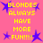 Pixelated text on pink background with blue stars, repeating 'BLONDES ALWAYS HAVE MORE FUN!!!!!' in yellow block letters.