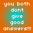 Four identical pixelated text on orange background with cyan gradient, each displaying 'you both dont give good answers!!!' in white block letters