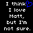 Black background with white pixelated text reading "I think I love Matt, but I'm not sure." and a blue heart symbol replacing the word 'love' in one instance.