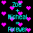 Pixelated cyan text on black background with pink hearts, displaying 'Zoe + Micheal = Forever' repeated twice with slight text shifts.