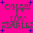 A static image with a bright pink background featuring green text and blue star shapes.