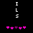 Two vertical of white 'ILS' text above pink and purple pixelated heart shapes on a black background
