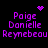 Purple pixelated text 'Poige Danielle Reynebeau' appears in four quadrants on black background with animated heart and starburst symbols.