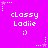 A static image with a bright purple background featuring repeated text "classy Ladie" and smiley faces, surrounded by small star-like shapes.