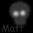 Two grayscale animated frames of a skull icon with glowing eyes and the text "Matt" below each frame, displayed side-by-side on a black background.