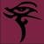 Black stylized symbol on solid maroon background with pixelated edges and no visible text or additional elements.