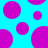 Static image of multiple magenta circles on a cyan background with one circle having a small notch.