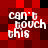 A pixelated red and black checkered background with white text reading "can't touch this" in four separate sections.